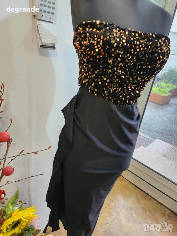 Стилна дамска рокля с паети и сатен , снимка 1