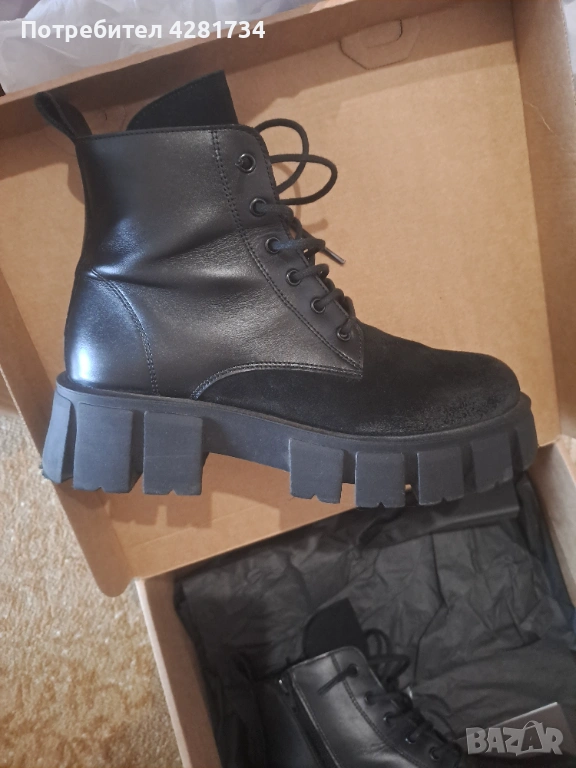 Дамски боти от естествена кожа и велур в черно  , снимка 1