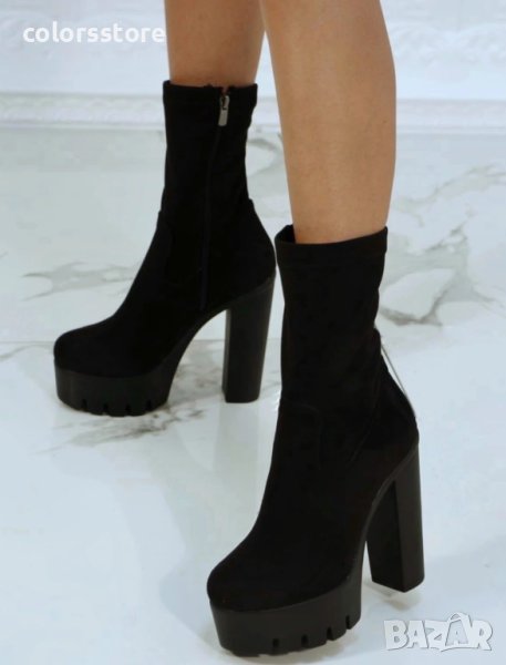 Боти на ток - черeн велур - NA7, снимка 1