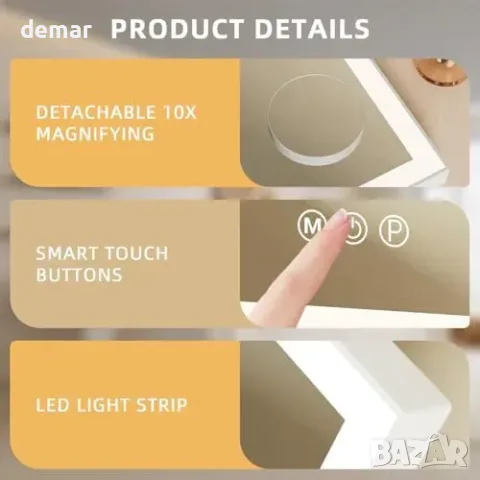 FENCHILIN LED козметично огледало Vanity Mirror с осветление, димер и 10x увеличение 25x30, снимка 4 - Огледала - 55827440