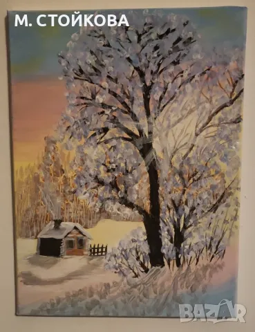 зимна картина - авторско платно с рамка - 40 см х 30 см