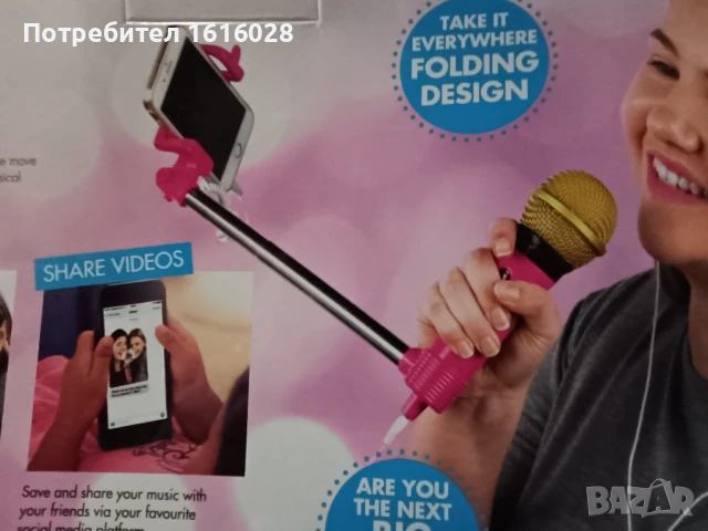 Селфи стик с микрофон и слушалки- вкл. приложение за заснемане на видеоклип, снимка 2 - Селфи стикове, аксесоари - 50655972