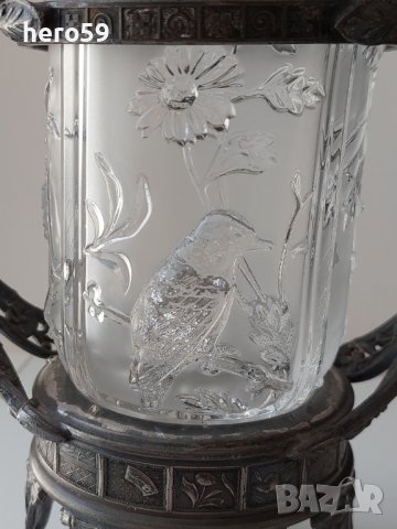 Стара антикварна захарница или съд за лед(метал стъкло), снимка 8 - Други ценни предмети - 40820061