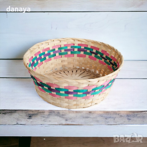 4544 Голяма плетена кашпа панер с цветен борд, 35 см