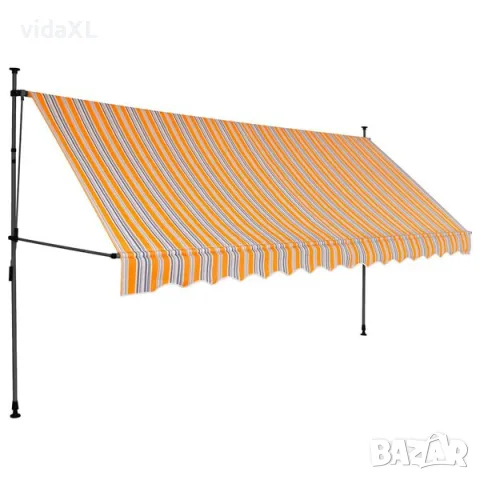 vidaXL Ръчно прибиращ се сенник с LED, 350 см, жълто и синьо（SKU: 145853）, снимка 2 - Градински мебели, декорация  - 56063253