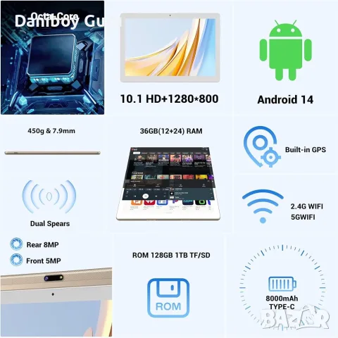 Foruser 10 IPS дисплей, таблет с Android 14, MTK 2.0 GHz, 5G Wi-Fi, 36 GB, снимка 2 - Таблети - 56260082