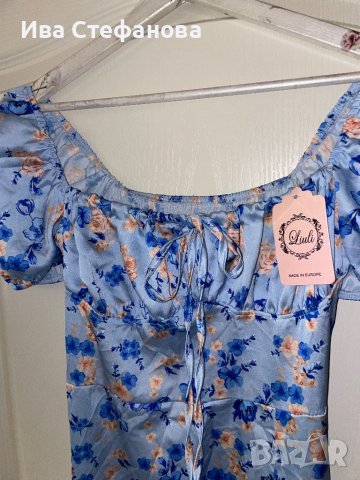 Нова етикет дълга синя буфан ръкав цепка  ежедневно елегантна рокля флорален принт  нежни цветя , снимка 5 - Рокли - 41348334
