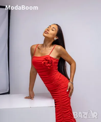 Червена дамска рокля , снимка 4 - Рокли - 48726253