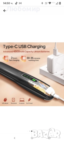 Преса за изправяне и къдрене на коса, безжична, керамично покритие, USB зареждане, снимка 9 - Преси за коса - 51942980