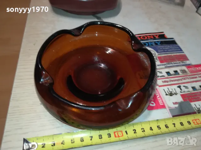 ПЕПЕЛНИК-КАФЯВО СТЪКЛО 1405251634, снимка 4 - Антикварни и старинни предмети - 50288175