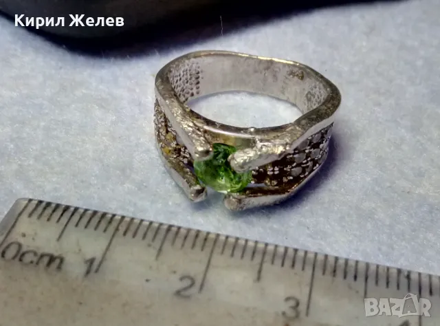 КЛАСИЧЕСКИ РЕТРО АРТ СКЪПОЦЕНЕН СРЕБЪРЕН ПРЪСТЕН СРЕБРО 925 с ФАСЕТИРАНИ ОЛИВИН и ЦИРКОНИ 66177