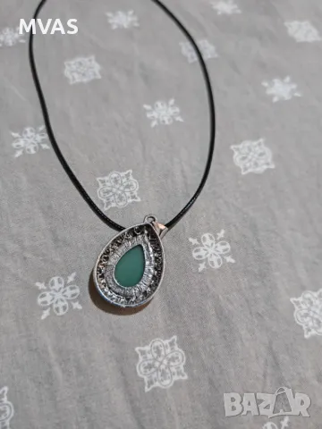 Ново колие медальон зелен авантюрин жълт яспис, снимка 5 - Колиета, медальони, синджири - 49924639