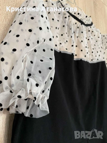 УНИКАЛНА КРАСОТА – Елегантна рокля с тюл на точки, снимка 6 - Рокли - 53728358
