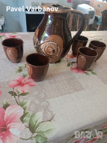 Керамична кана със 5 чаши