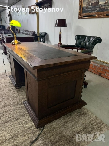 Класическо английско масивно бюро с кожен плот, снимка 5 - Бюра - 53524130