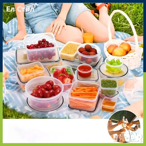 Комплект от 12 кутии за храна за обяд – пластмасови контейнери с капаци, снимка 3 - Кутии за храна - 53575071