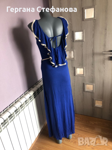 Изчистена дълга рокля в цвят турско синьо в перфектно състояние с ефектен гръб размер S Цена 30лв, снимка 3 - Рокли - 40358188