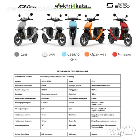Електрически скутер CU Mini, снимка 18 - Мотоциклети и мототехника - 53674582