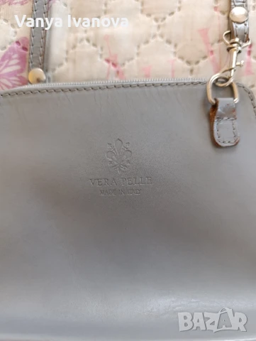 Vera pelle малка сива чанта естествена кожа , снимка 2 - Чанти - 50734547