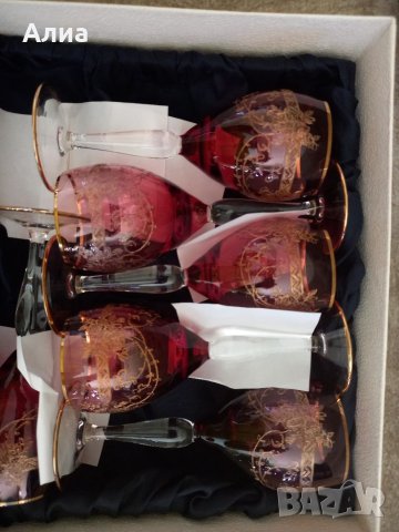 Гравирани чаши цветно стъкло за вино 6 бр., снимка 2 - Чаши - 40448334