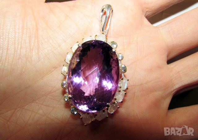 925 сребърно колие с натурален аметист 62 карата подходящо за подарък, снимка 5 - Колиета, медальони, синджири - 53498697