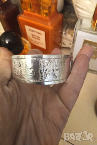 Гривна масивно сребро ръчна изработка Мексико, снимка 2 - Гривни - 44781515