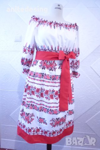 Рокля с етно мотиви ,голи рамене
