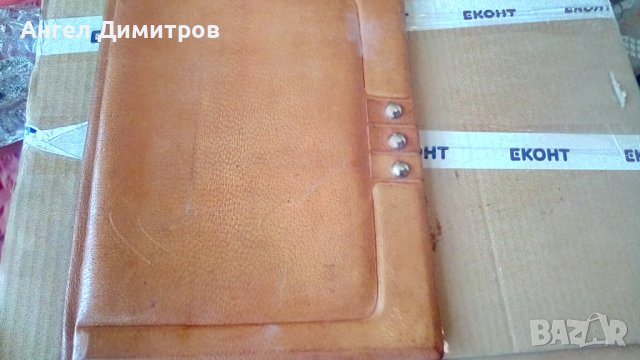 Соц папка естествена кожа с метален обков, снимка 1