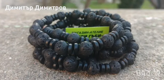 Мъжки гривни с оникс и вулканичен камък. Бижута Луди гъби. Ръчна изработка.