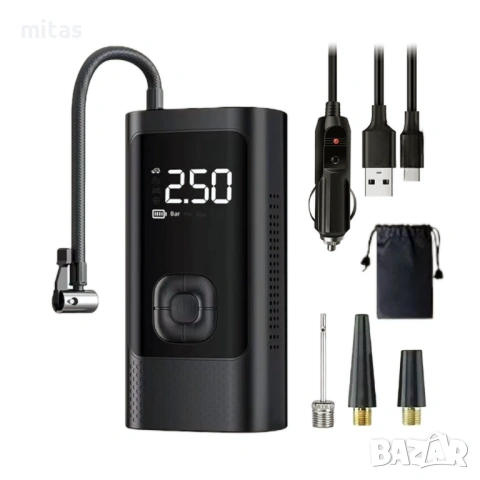 Преносим акумулаторен компресор 150 PSI – 10400mAh, 180W, Type-C & 12V, снимка 5 - Аксесоари за велосипеди - 53736650