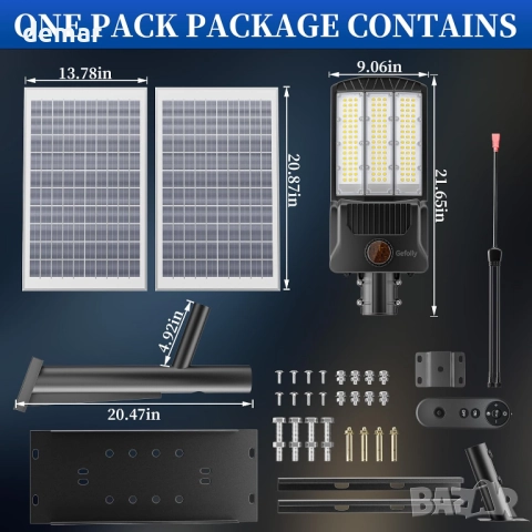 Ofuray Of-10000W соларна улична лампа с дистанционно, 6500К, IP67, снимка 3 - Соларни лампи - 51856338