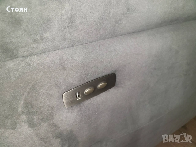 Сив комплект дивани от плат две тройки с ел релакс механизъм, снимка 6 - Дивани и мека мебел - 53740006