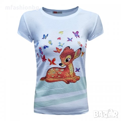 Дамски тениски с принт и камъчета, снимка 4 - Тениски - 35830320