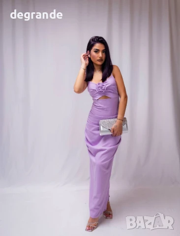 Лилава дълга рокля с роза, снимка 4 - Рокли - 50908038