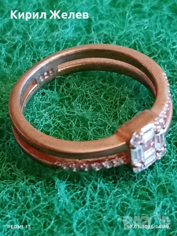 Сребърен пръстен с покритие от розово злато инкрустирани с кристали много красив 52758, снимка 5 - Пръстени - 53073354