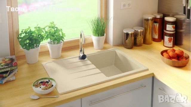 Кухненска мивка от Гранит модел Милано 780 x 500 mm - Бежав, снимка 2 - Други - 36079190