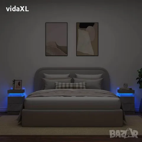 vidaXL Нощни шкафчета с LED осветление, 2 бр, бетонно сив, 35x39x55 см, снимка 4 - Шкафове - 56148125