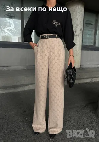 Дамски комплект с риза с бродирано лого Gucci - 3 налични цвята Код A126, снимка 7 - Комплекти - 47489298