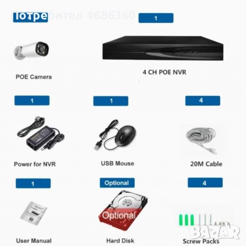 Комплект 4бр AI Smart камери с пълноцветно нощно виждане и NVR за професионално видеонаблюдение, снимка 2 - Комплекти за видеонаблюдение - 52834693