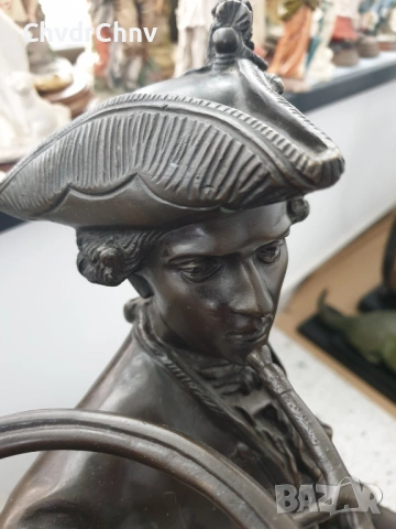 77см-43кг Moreau статуетка-композиция/голяма стара френска скулптура/фигура на ловец с кучета-хрътки, снимка 6 - Статуетки - 53483466