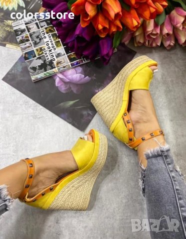 Сандали на платформа - жълто и оранжево - 3416