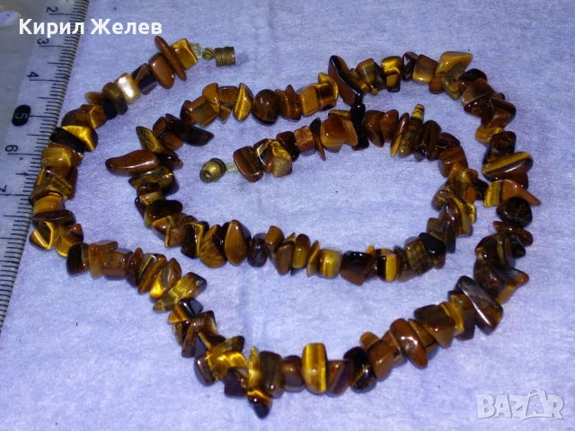 ПРЕКРАСНА СКЪПОЦЕННА ХЕНД-МЕЙД РЕТРО АРТ ОГЪРЛИЦА КАМЪЧЕТА ТИГРОВО ОКО с БРОНЗОВА ЗАКОПЧАЛКА 36916, снимка 8 - Колиета, медальони, синджири - 40684805