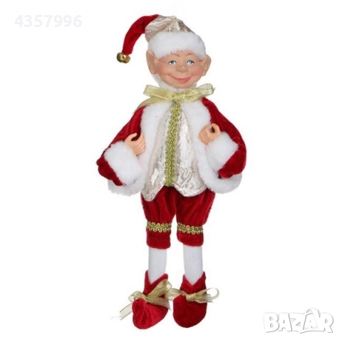 Коледна висяща фигура елф с червен кадифен костюм, 30см