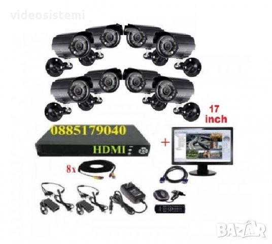 17 Монитор + 8ch HD Система за видеонаблюдение - DVR + камери + кабели, снимка 2 - Комплекти за видеонаблюдение - 27450874