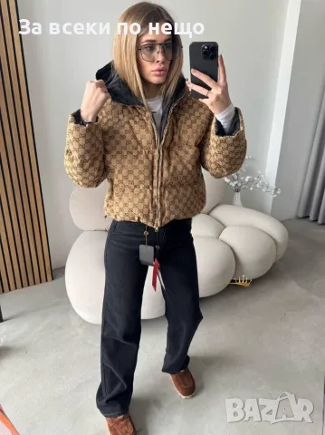 Gucci Дамско Двулицево Яке Бомбър С Монограм И Качулка Гучи Код E170, снимка 2 - Якета - 55922311