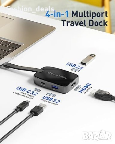 Нов Преносим USB C Хъб HDMI 4K 60Hz PD 100W зареждане, снимка 2 - Друга електроника - 41585848