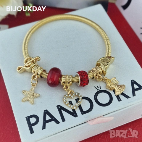 гривна с червени камъни и сърце от медицинска стомана с 18 карата златно покритие