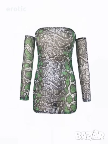 Дамска секси змийска рокля с голо рамо и дълъг ръкав - код: К1150, снимка 7 - Бельо - 53281183