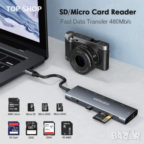 USB C хъб, многопортов адаптер 9 в 1  хъб със 100W мощност, снимка 3 - Захранвания и кутии - 49157903