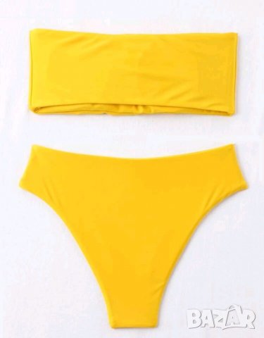 Жълт бански с висока талия, снимка 4 - Бански костюми - 35968582